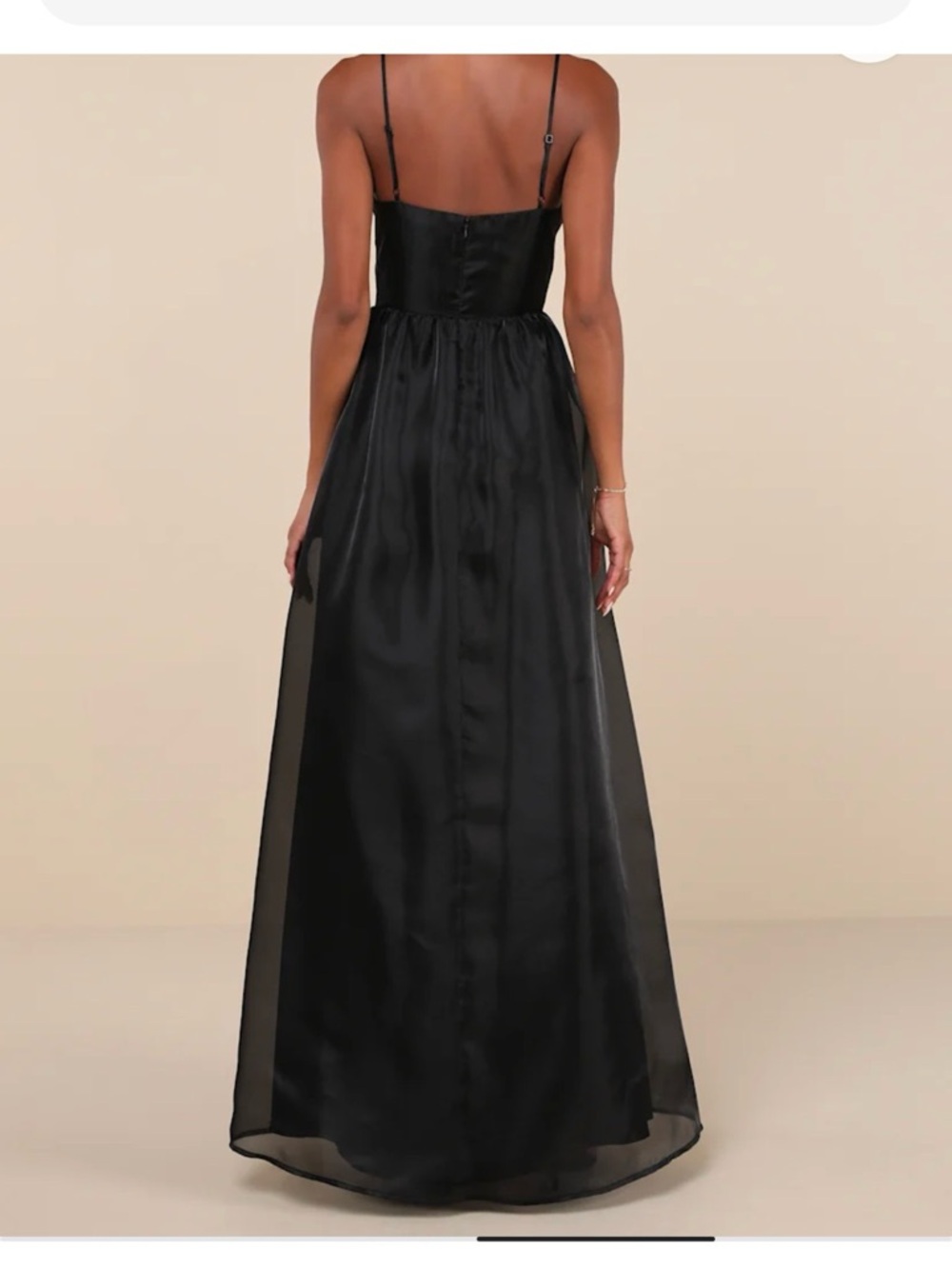 Lulu's Black Satin Maxi Dress with Front Keyhole and High Slit - Picture 2 of 7